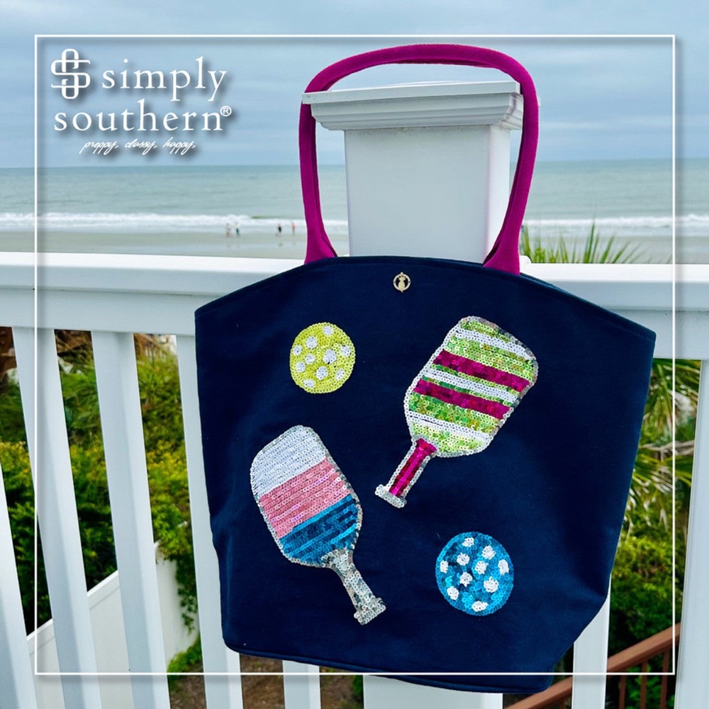 Simply Southern Pickleball Embroidered Sequin Tote Bag Brand‎ New